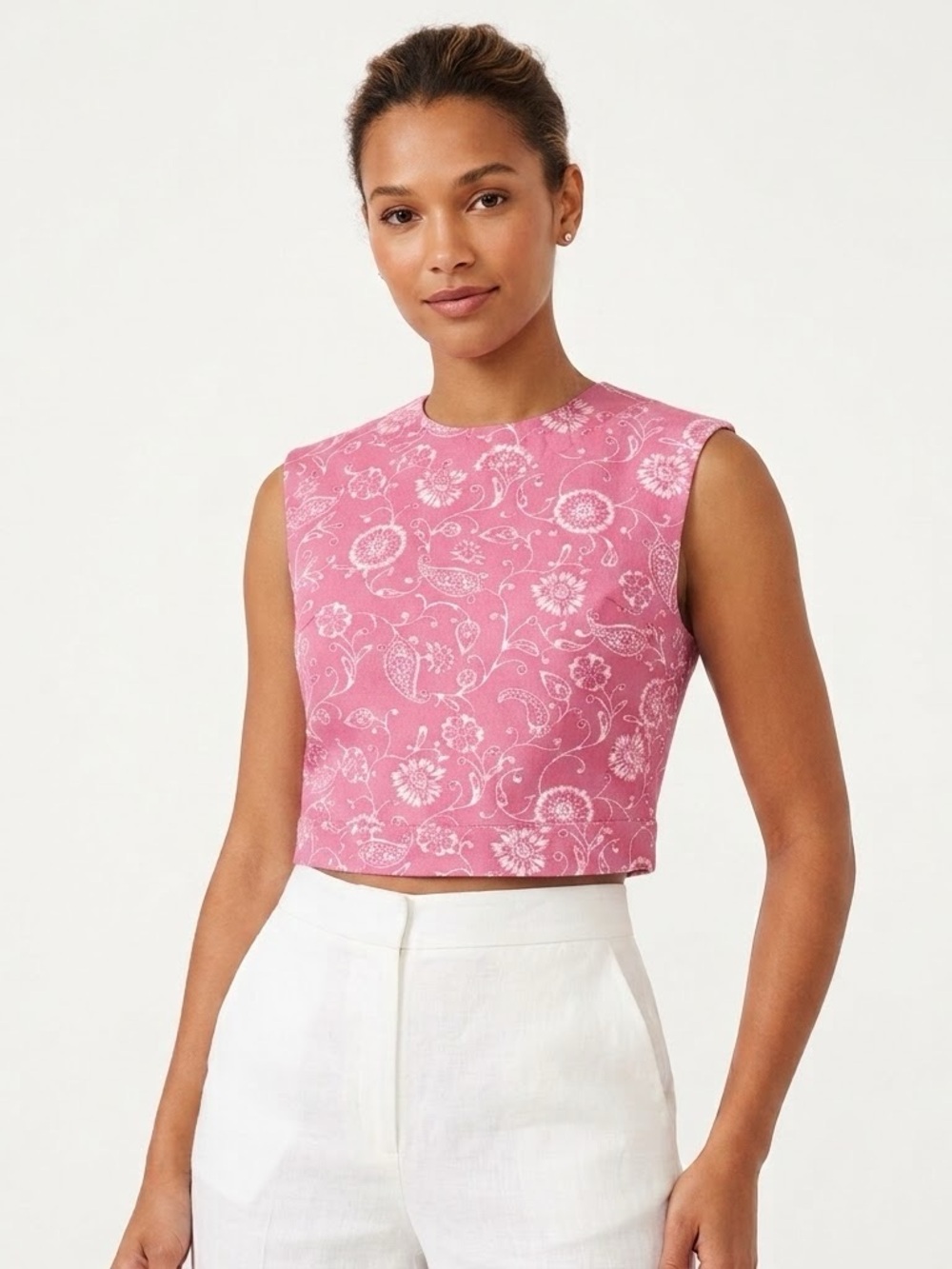 Julia Amory Sleeveless Floral Crop Top in Rose Pink Size XS